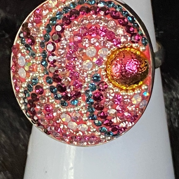 Crystal and dicrotic glass sterling ring - Picture 2 of 6